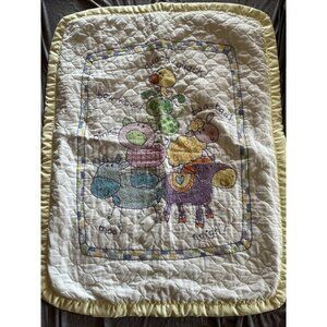 Baby Quilt Cross Stitch Handmade Farm animals, cow horse pig sheep duck 32 x 41”